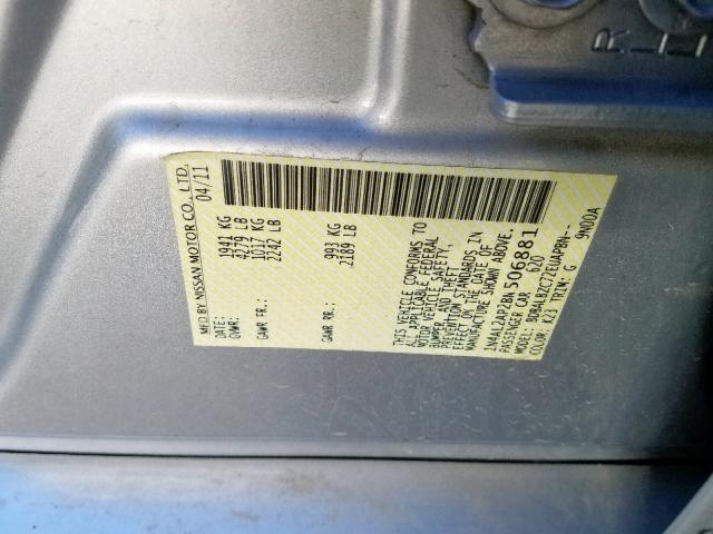 1N4AL2AP2BN506881 - 2011 NISSAN ALTIMA BAS SILVER photo 10