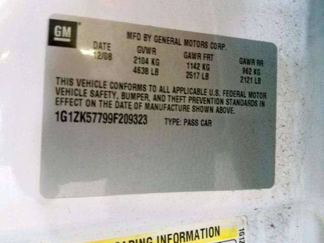 1G1ZK57799F209323 - 2009 CHEVROLET MALIBU LTZ თეთრი ფოტო 10