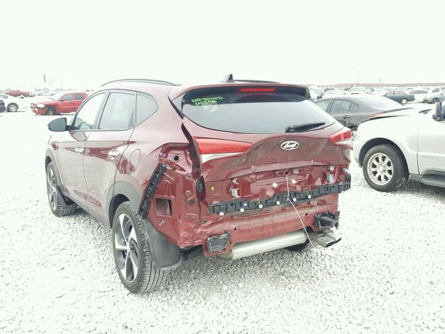 KM8J3CA27GU066444 - 2016 HYUNDAI TUCSON LIM MAROON photo 3