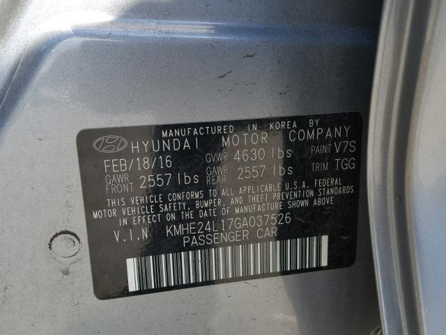 KMHE24L17GA037526 - 2016 HYUNDAI SONATA HYB GRAY photo 10