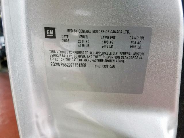 2G2WP552971151368 - 2007 PONTIAC GRAND PRIX SILVER photo 10