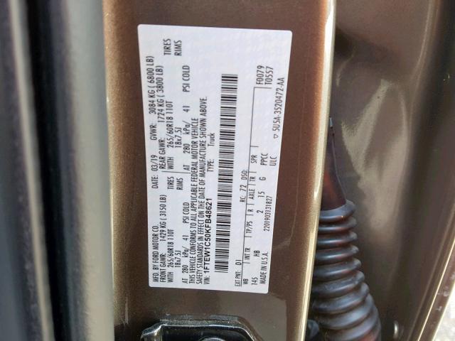 1FTEW1C50KFB48621 - 2019 FORD F150 SUPER BROWN photo 10