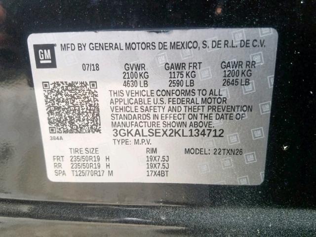 3GKALSEX2KL134712 - 2019 GMC TERRAIN DE BLACK photo 10