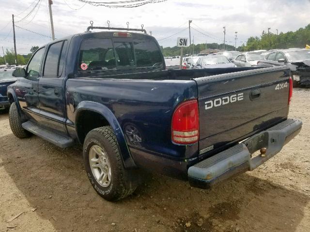 1B7HG38XX2S537743 - 2002 DODGE DAKOTA QUA BLUE photo 3