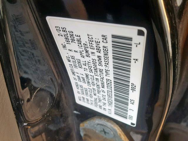 1HGES16533L020529 - 2003 HONDA CIVIC LX BLACK photo 10