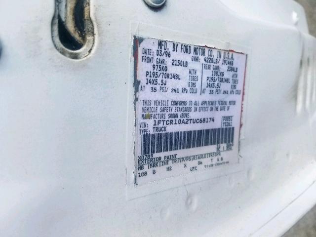 1FTCR10A2TUC68174 - 1996 FORD RANGER WHITE photo 10