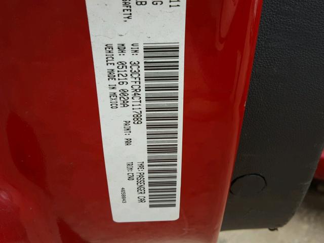 3C3CFFCR4CT117889 - 2012 FIAT 500 LOUNGE RED photo 10