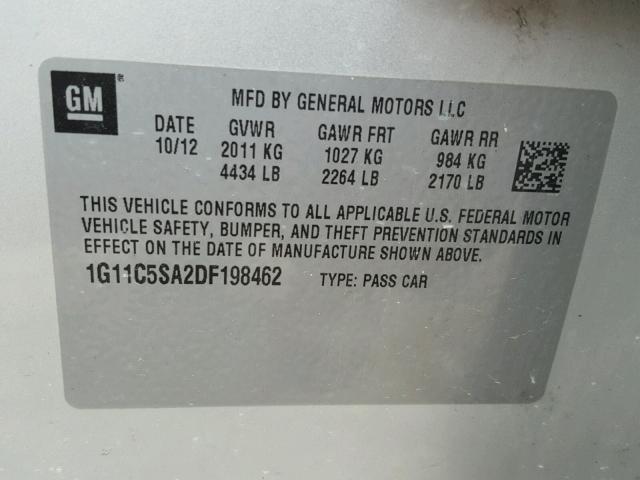 1G11C5SA2DF198462 - 2013 CHEVROLET MALIBU 1LT SILVER photo 10