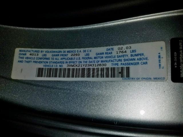 3VWCK21Y23M312830 - 2003 VOLKSWAGEN NEW BEETLE ვერცხლისფერი ფოტო 10