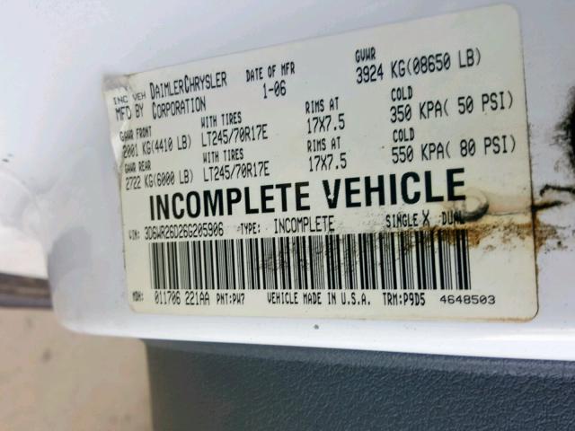 3D6WR26D26G205906 - 2006 DODGE RAM 2500 S თეთრი ფოტო 10