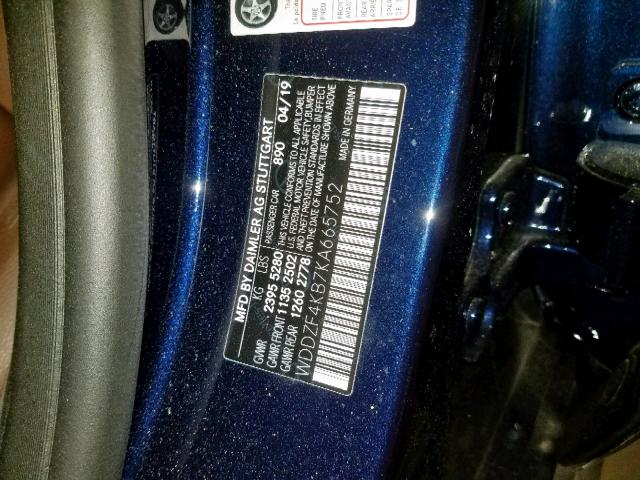 WDDZF4KB7KA665752 - 2019 MERCEDES-BENZ E 300 4MAT BLUE photo 10