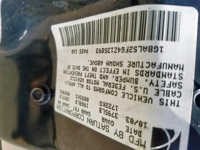 1G8AL52F64Z135893 - 2004 SATURN ION LEVEL GOLD photo 10