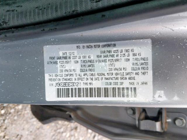 JM3KE2BE8E0301211 - 2014 MAZDA CX-5 SPORT GRAY photo 10