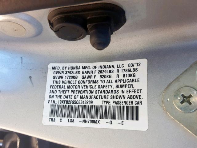 19XFB2F95CE343209 - 2012 HONDA CIVIC EXL 银色 照片 10