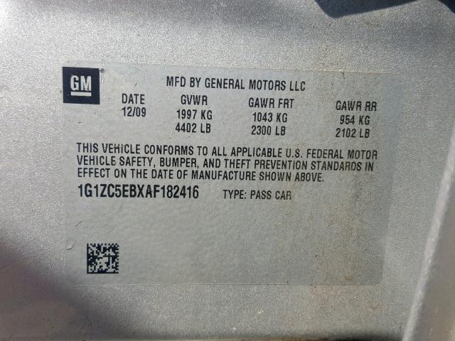 1G1ZC5EBXAF182416 - 2010 CHEVROLET MALIBU 1LT SILVER photo 10