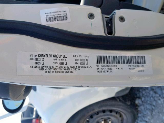 1B3CB2HA8AD587494 - 2010 DODGE CALIBER SE WHITE photo 10