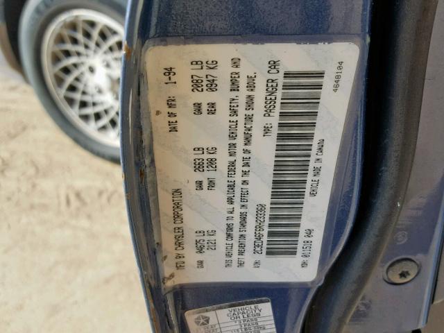 2C3ED46F6RH233360 - 1994 CHRYSLER NEW YORKER BLUE photo 10