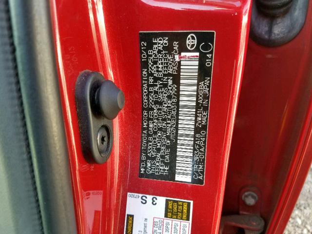 JTDZN3EU4D3187799 - 2013 TOYOTA PRIUS V RED photo 10