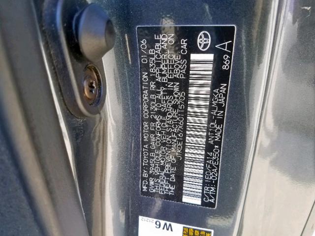 JTKDE167X60115705 - 2006 TOYOTA SCION TC ნაცრისფერი ფოტო 10