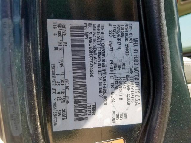 5LMEU68HX3ZJ24566 - 2003 LINCOLN AVIATOR Yaşıl foto 10