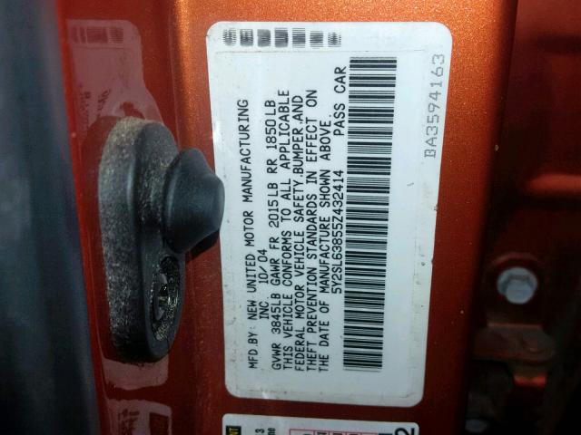 5Y2SL63855Z432414 - 2005 PONTIAC VIBE ORANGE photo 10