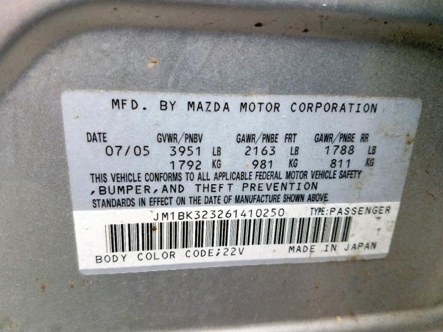 JM1BK323261410250 - 2006 MAZDA 3 S SILVER photo 10