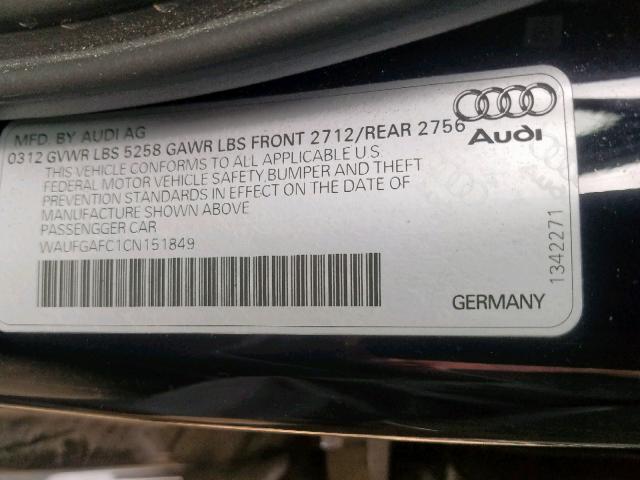 WAUFGAFC1CN151849 - 2012 AUDI A6 PREMIUM BLACK photo 10