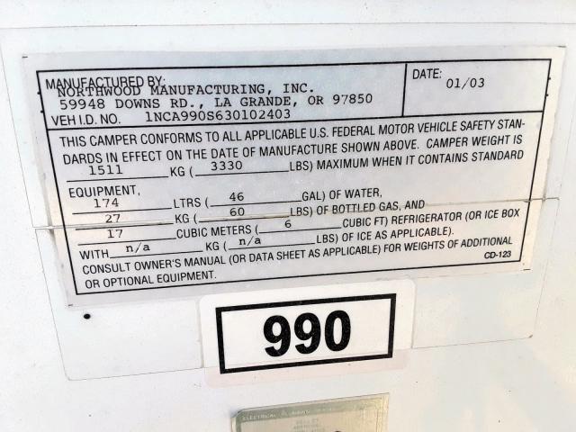 1NCA990S630102403 - 2003 ARCT FOX CAMPER WHITE photo 10