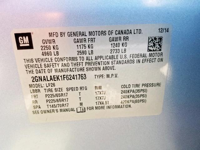 2GNALAEK1F6241763 - 2015 CHEVROLET EQUINOX LS BLUE photo 10