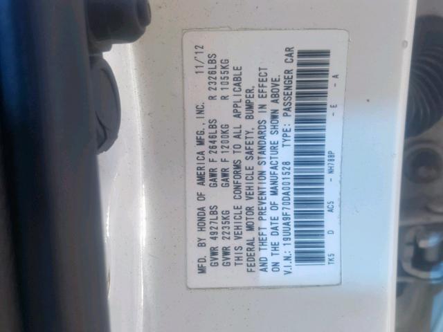 19UUA9F70DA001528 - 2013 ACURA TL ADVANCE WHITE photo 10