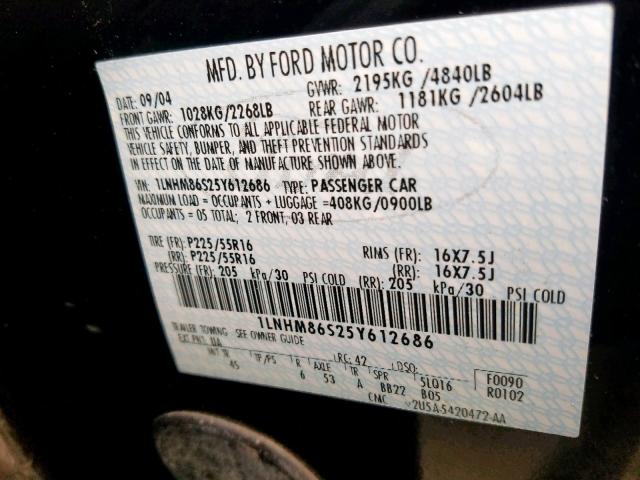 1LNHM86S25Y612686 - 2005 LINCOLN LS 黑色 照片 10