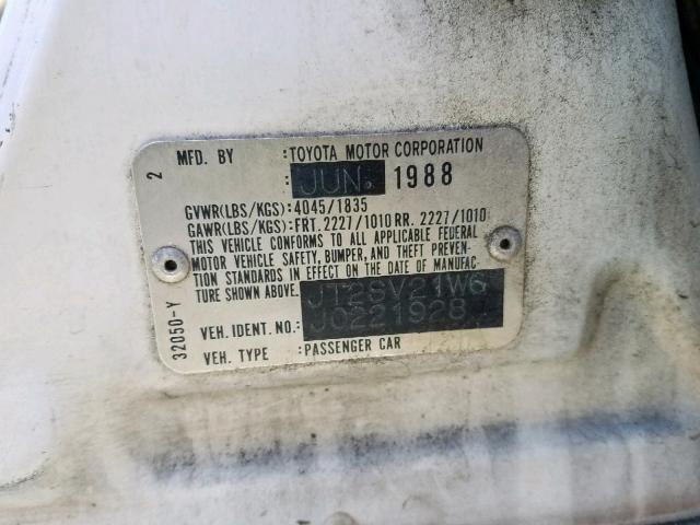 JT2SV21W6J0221928 - 1988 TOYOTA CAMRY DLX 白色 照片 10