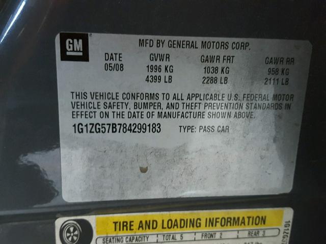 1G1ZG57B784299183 - 2008 CHEVROLET MALIBU LS 蓝色 照片 10