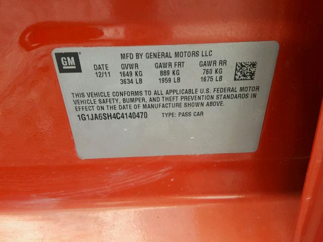 1G1JA6SH4C4140470 - 2012 CHEVROLET SONIC LS 橙色 照片 10