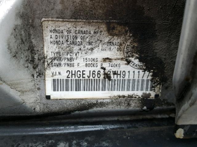 2HGEJ6613YH911177 - 2000 HONDA CIVIC BASE Gümüş foto 10