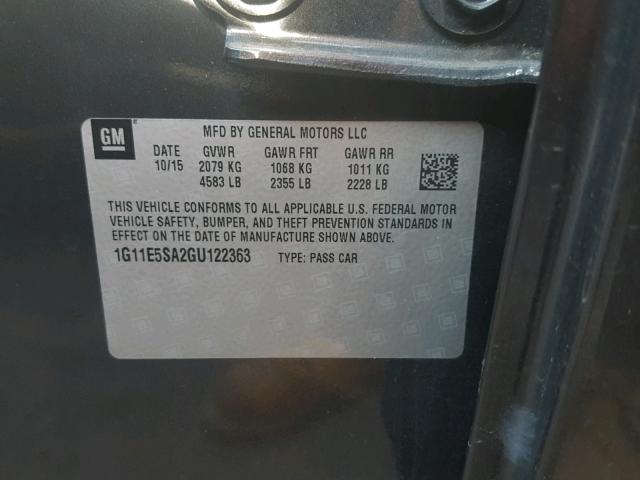 1G11E5SA2GU122363 - 2016 CHEVROLET MALIBU LIM 灰色 照片 10