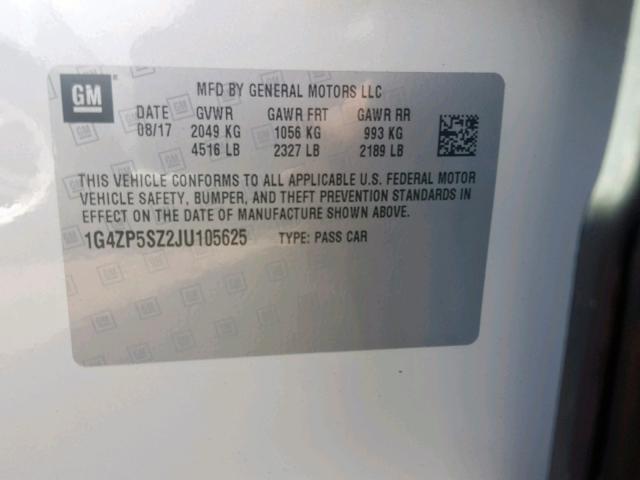 1G4ZP5SZ2JU105625 - 2018 BUICK LACROSSE E WHITE photo 10