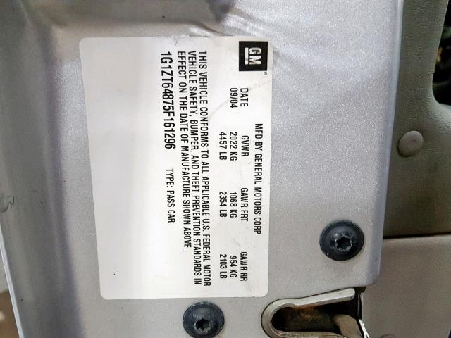 1G1ZT64875F161296 - 2005 CHEVROLET MALIBU MAX 银色 照片 10