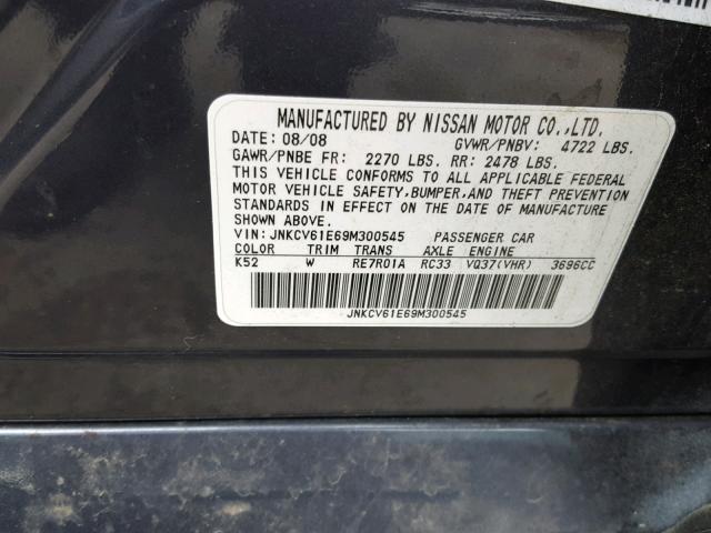 JNKCV61E69M300545 - 2009 INFINITI G37 BASE GRAY photo 10