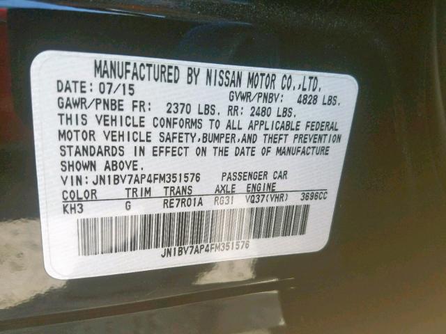 JN1BV7AP4FM351576 - 2015 INFINITI Q50 BASE BLACK photo 10