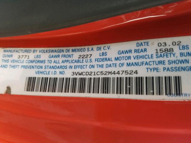 3VWCD21C52M447524 - 2002 VOLKSWAGEN NEW BEETLE ნარინჯისფერი ფოტო 10