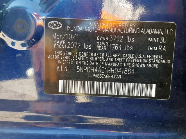 5NPDH4AE1BH041884 - 2011 HYUNDAI ELANTRA GLS  photo 10