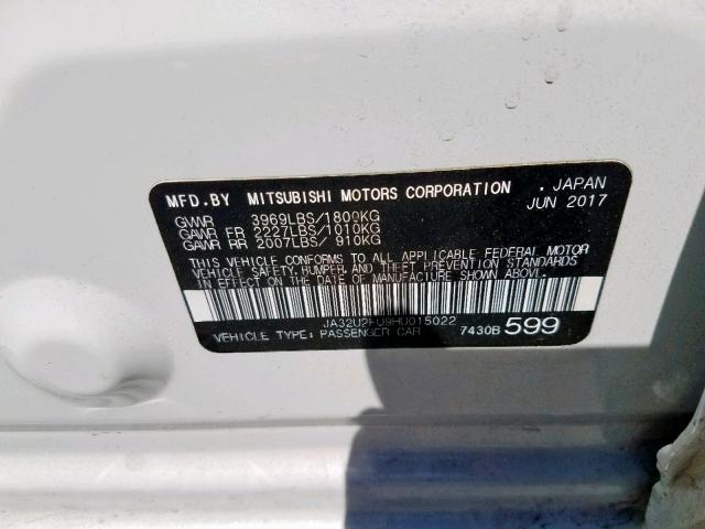 JA32U2FU9HU015022 - 2017 MITSUBISHI LANCER ES WHITE photo 10