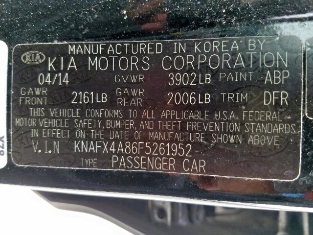 KNAFX4A86F5261952 - 2015 KIA FORTE EX BLACK photo 10