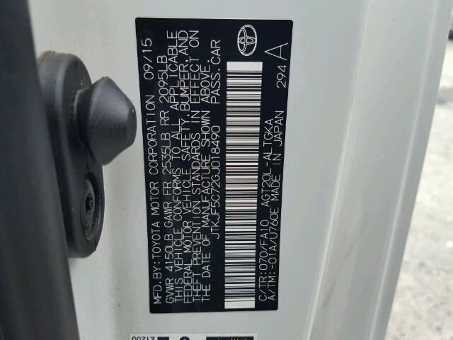 JTKJF5C72GJ018490 - 2016 TOYOTA SCION TC 白色 照片 10