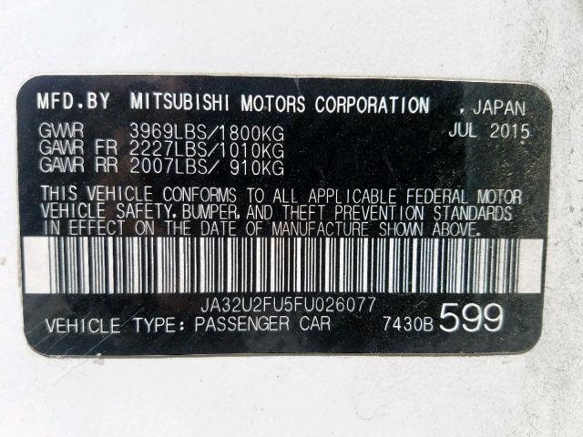 JA32U2FU5FU026077 - 2015 MITSUBISHI LANCER ES WHITE photo 10