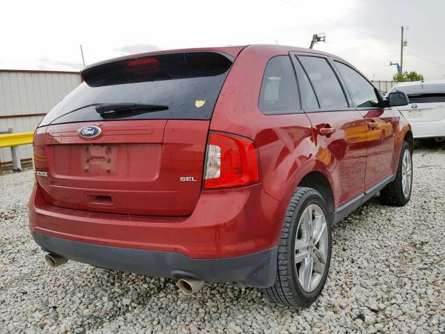 2FMDK3JC6DBE11165 - 2013 FORD EDGE SEL RED photo 4