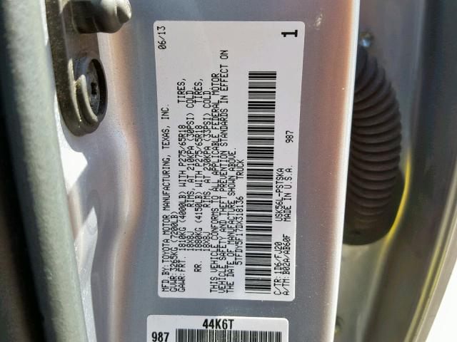 5TFDY5F17DX318136 - 2013 TOYOTA TUNDRA CRE SILVER photo 10