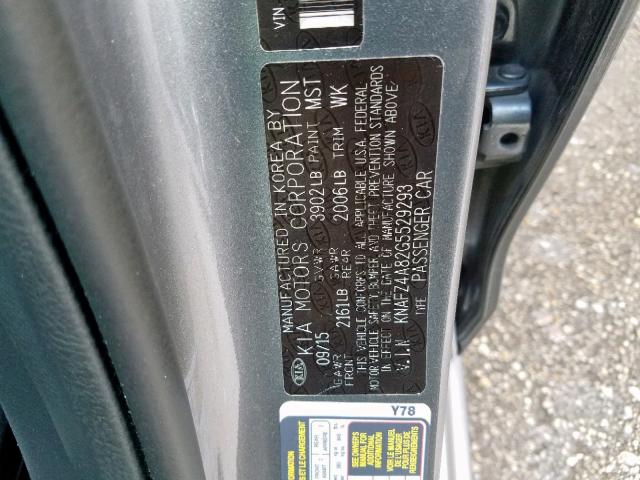 KNAFZ4A82G5529293 - 2016 KIA FORTE EX GRAY photo 10