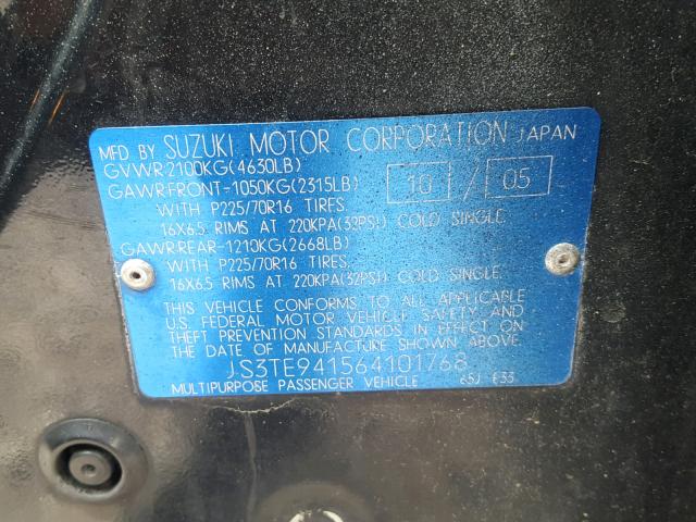 JS3TE941564101768 - 2006 SUZUKI GRAND VITA BLACK photo 10